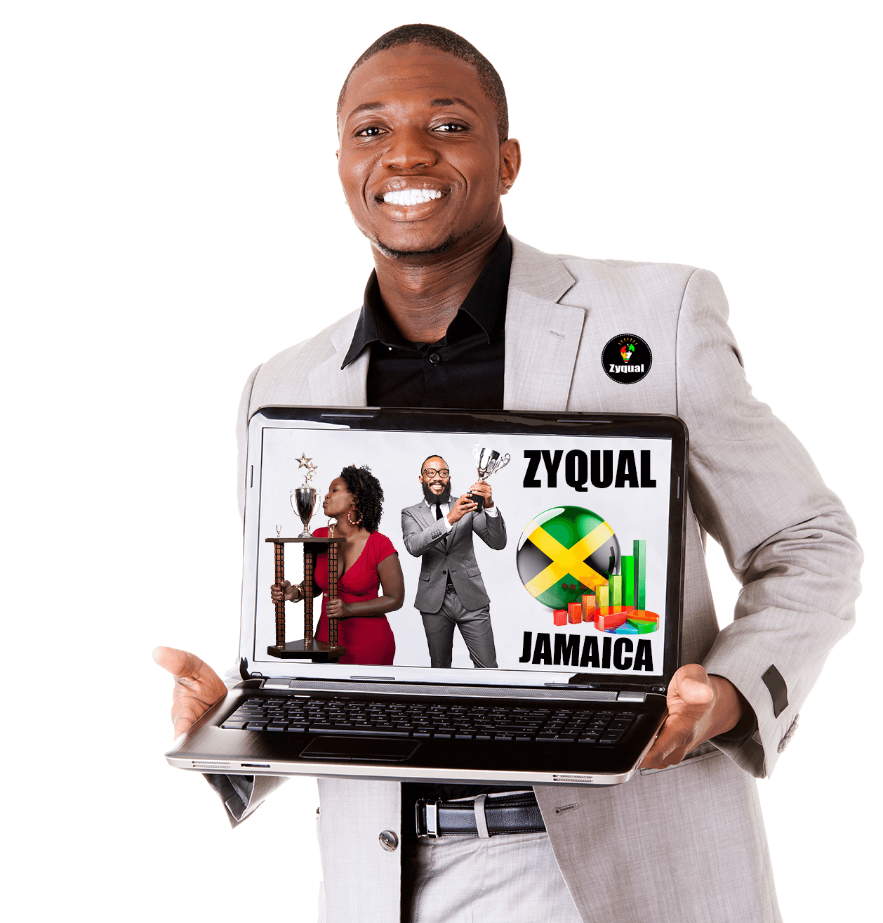 Zyqual Banner - Image showing happy teacher using Zyqual on Laptop.